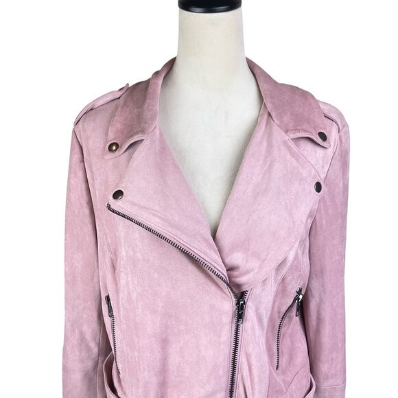 BB Dakota Blush Pink Faux Suede Asymmetrical Zip Belted Biker Moto Jacket - Picture 9 of 14